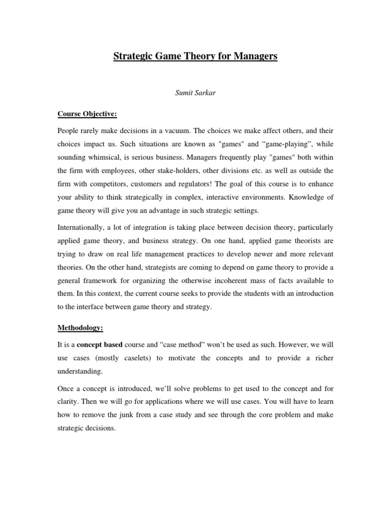 Game Theory for Strategic Managers | PDF | Game Theory | Strategic ...