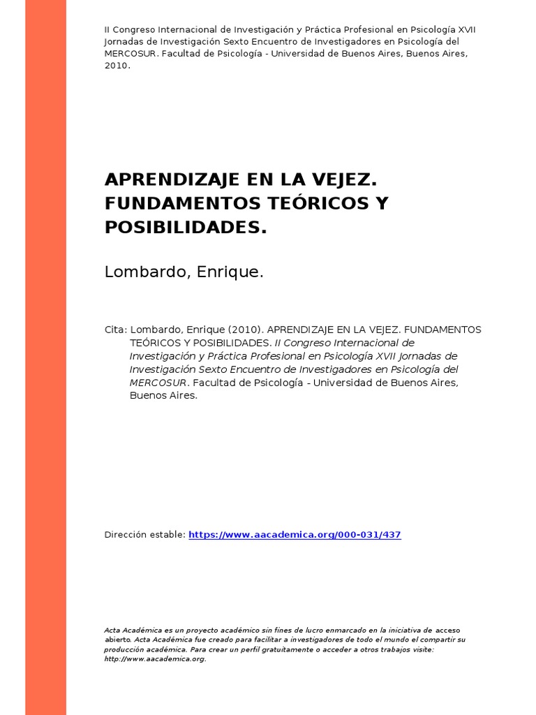 Aprendizaje en la Vejez: Fundamentos y Posibilidades | PDF | Vejez ...