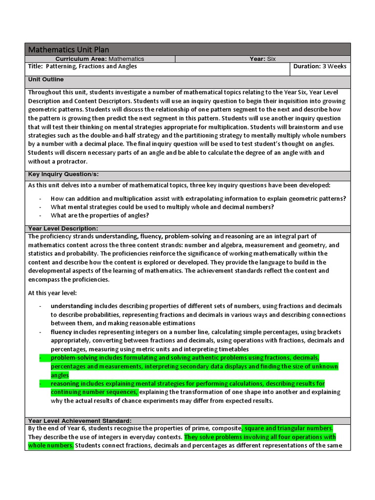 Year 6 Math Unit: Patterns & Angles | PDF | Fraction (Mathematics ...