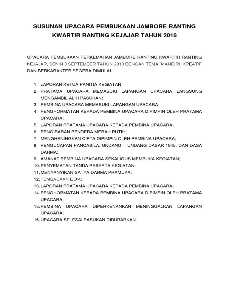 Susunan Upacara Pembukaan Jambore Ranting