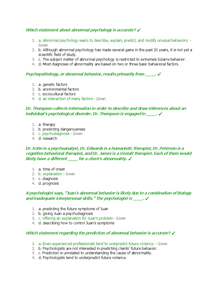 Test Bank Abpsy Part 1 of Brolovski | PDF | Abnormal Psychology ...