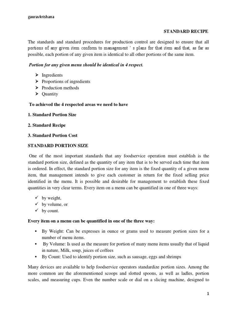 Standard Recipe | PDF | Recipe | Restaurants