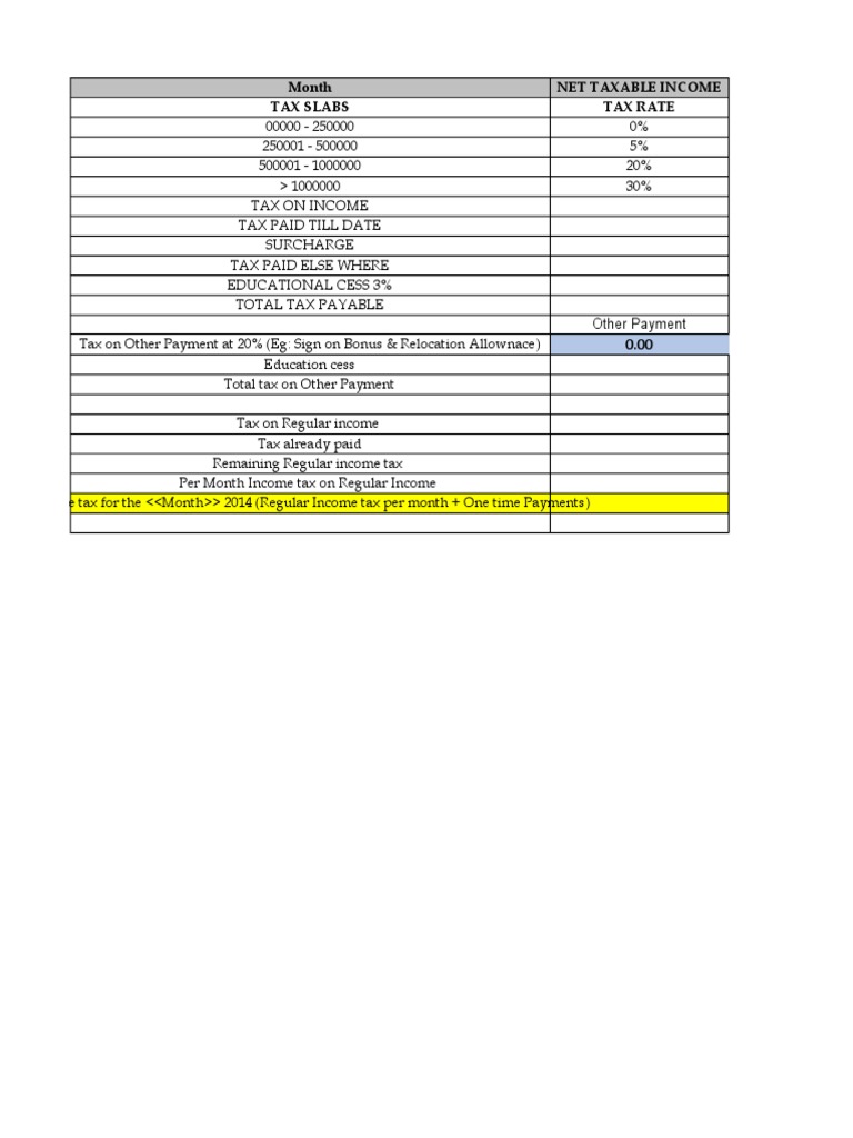 Month Net Taxable Income Tax Slabs Tax Rate | PDF