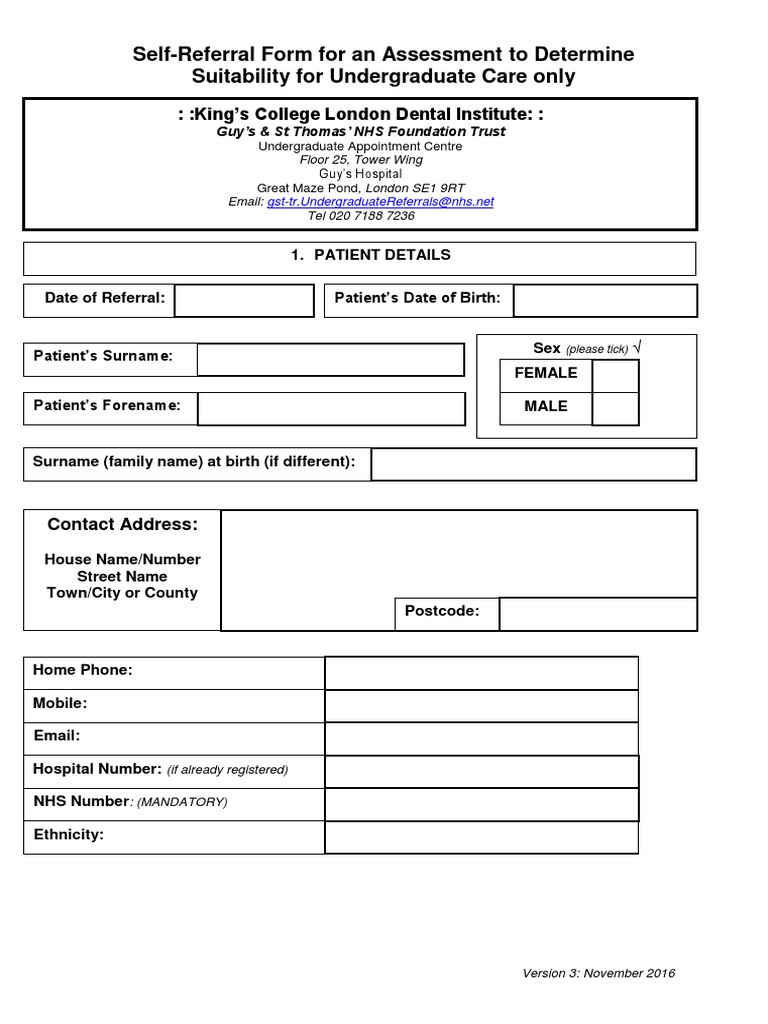 Dental Referral Form PDF General Practitioner National Health Service