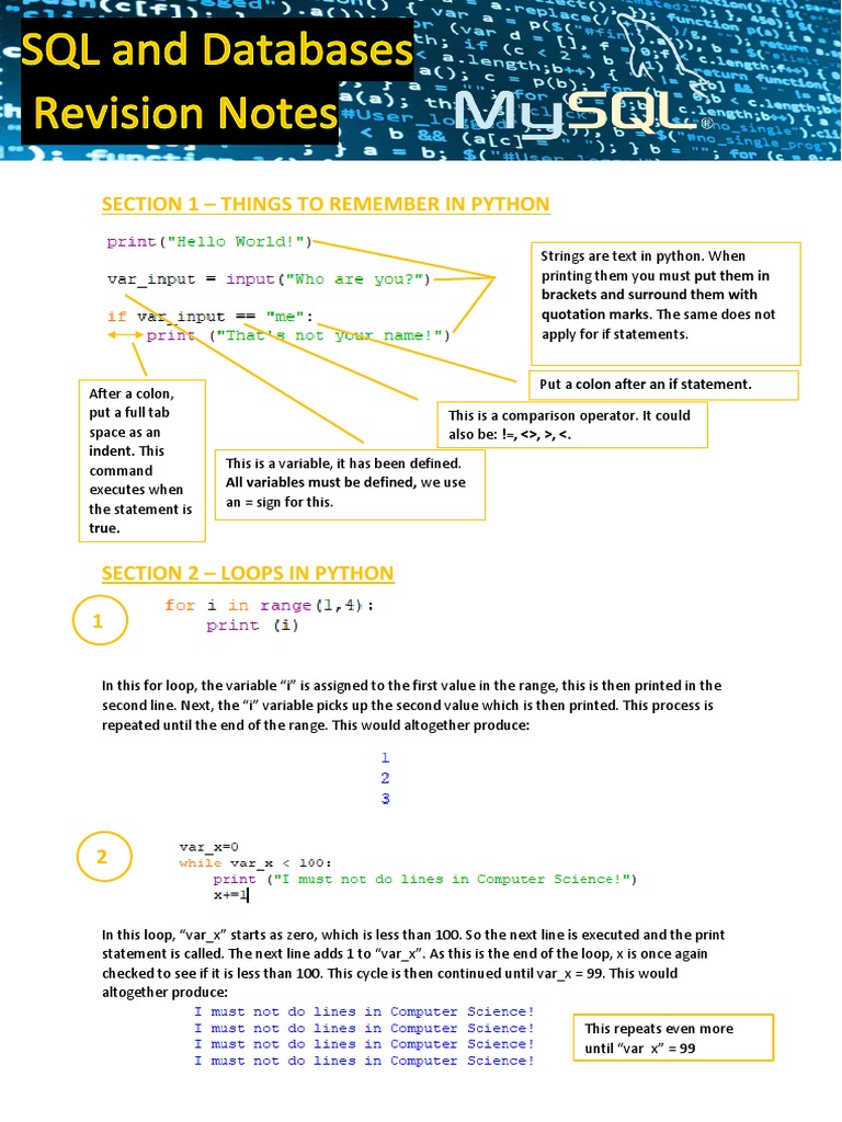 GCSE Computer Science SQL and Databases Revision Notes | PDF | Control ...