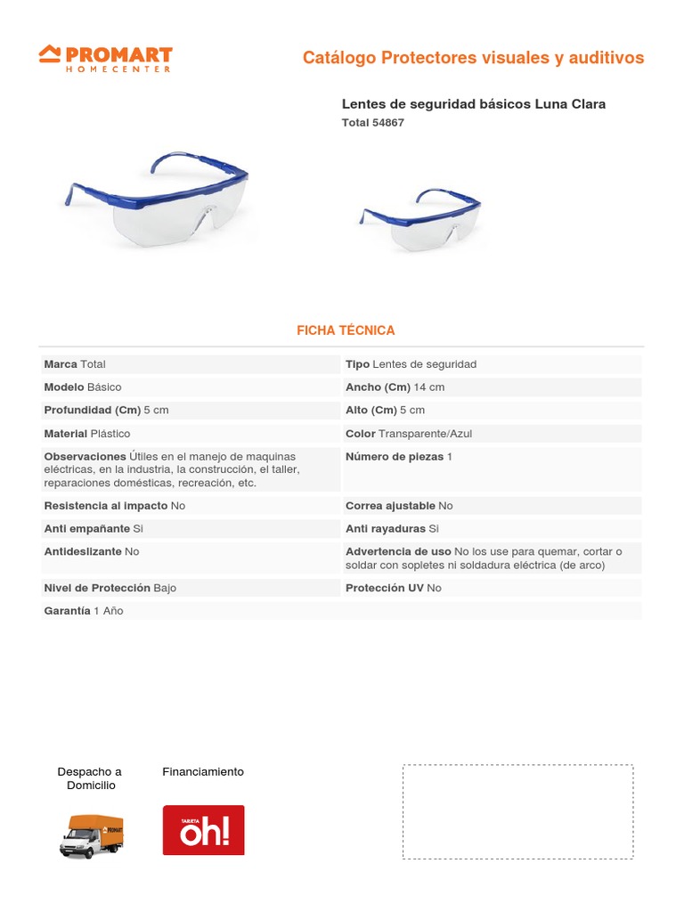 Gafas Lentes de Protección Laboral Seguridad de Plástico Transparente -  Promart