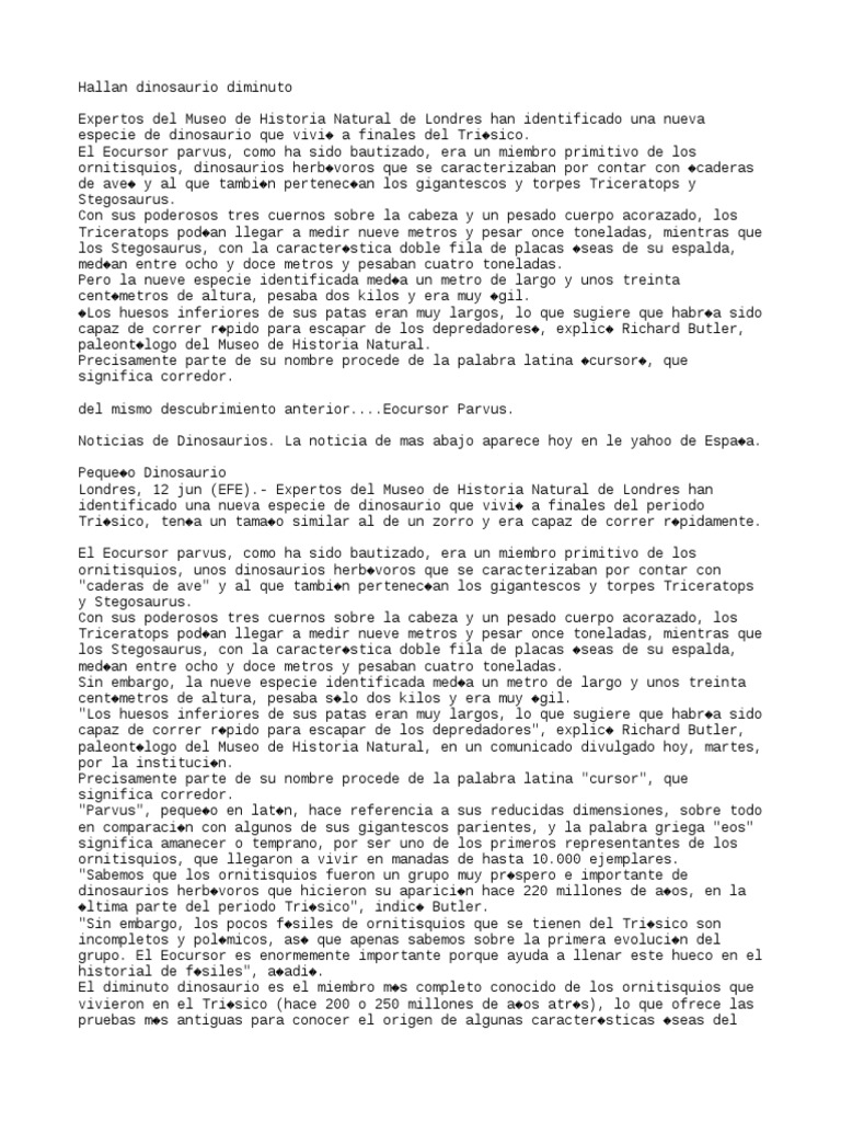 Descubren Eocursor parvus, dinosaurio pequeño | PDF | Dinosaurios ...