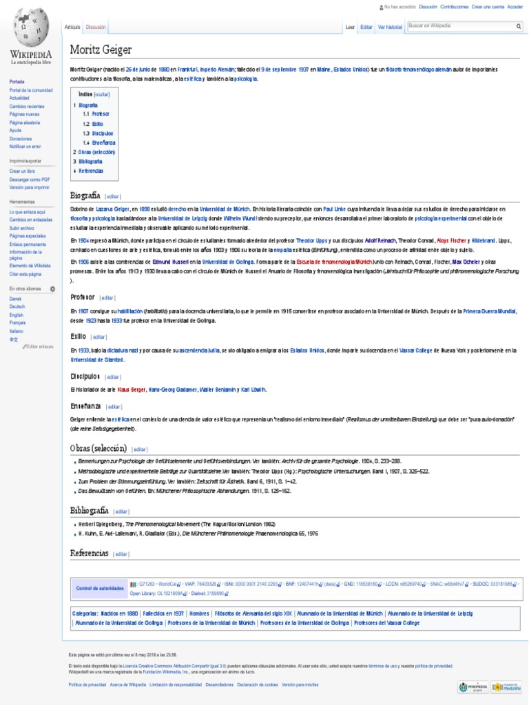 Moritz Geiger - Wikipedia, La Enciclopedia Libre | PDF | Science ...