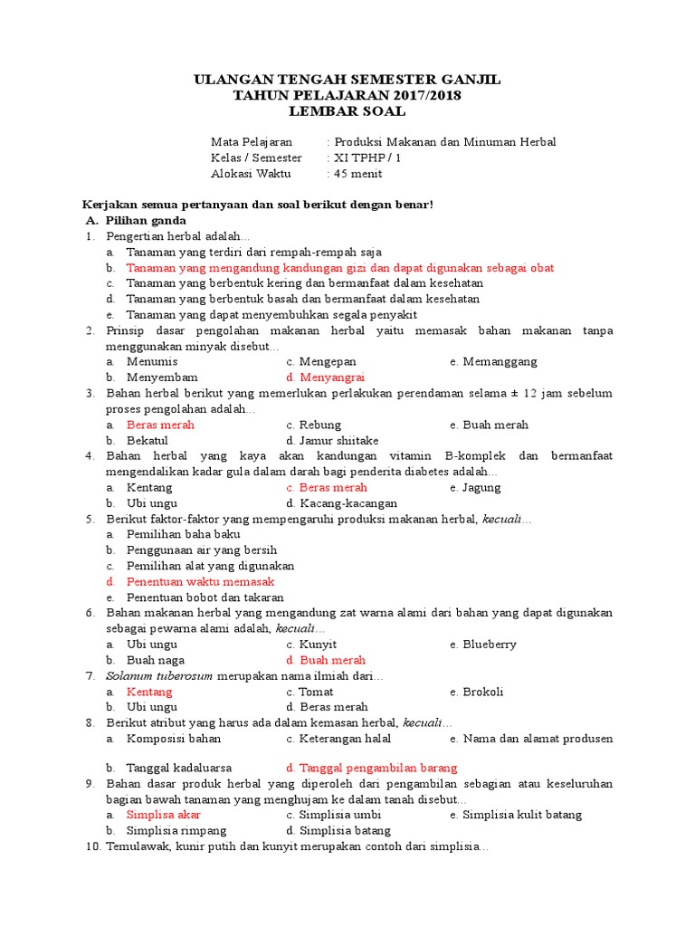 Soal Mid Semester Herbal