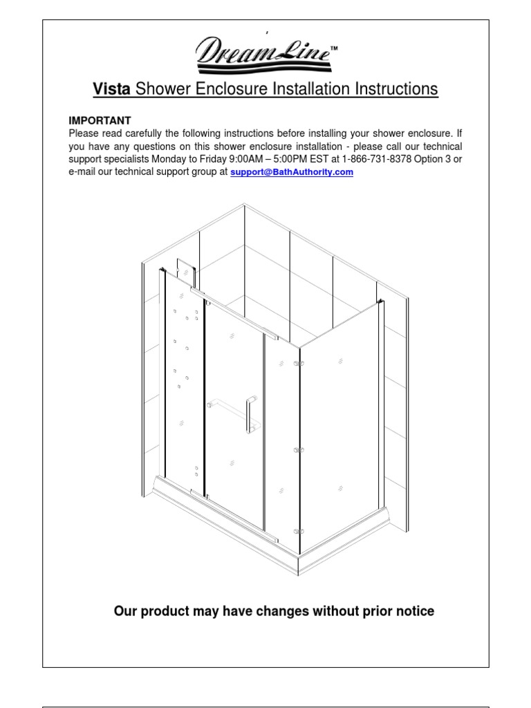 Vista Shower Enclosure Installation Instructions Important PDF