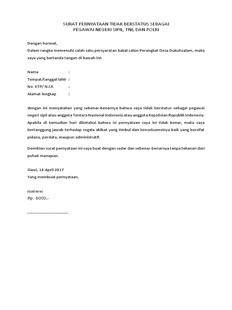 Form Surat Pernyataan