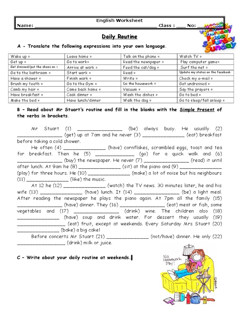 Daily Routine Worksheet for Adults | PDF | Lunch | Cuisine