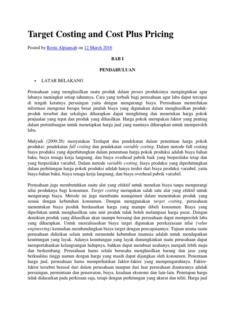 Perbandingan Target Costing dan Cost Plus | PDF