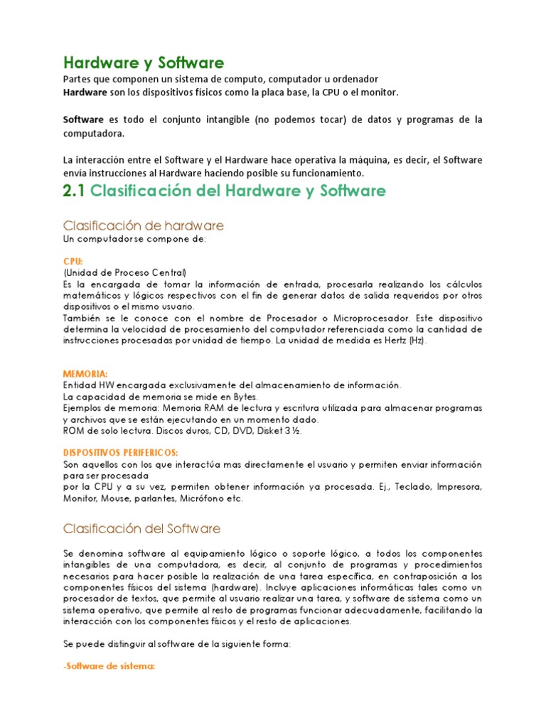 Clasificación de Hardware y Software | PDF | Hardware de la computadora ...