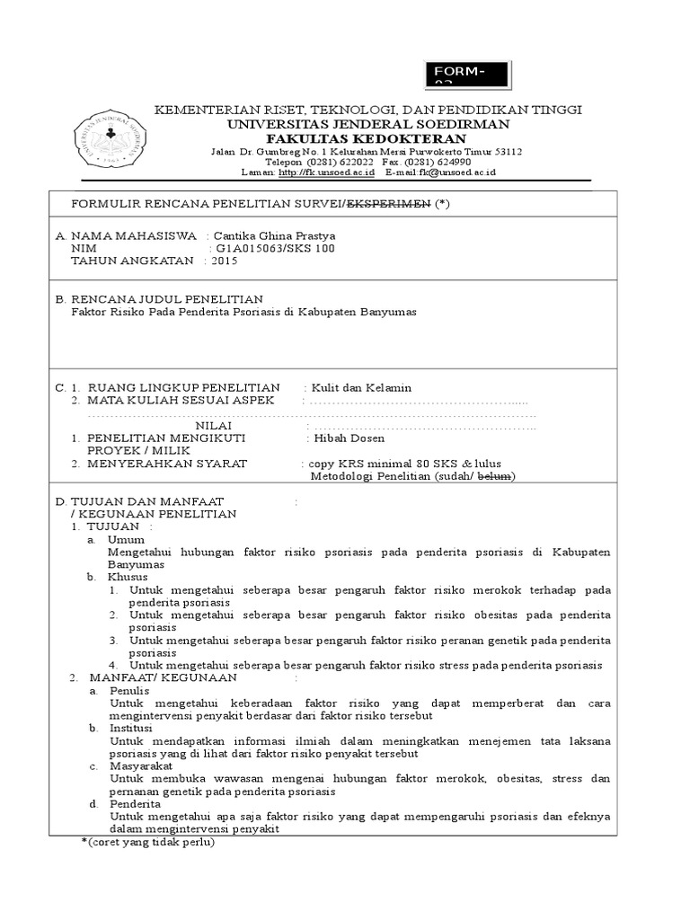 Form RENCANA PENELITIAN | PDF | Pengembangan Diri