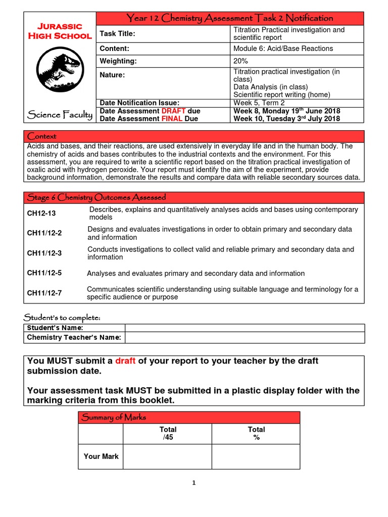 chemistry titration assessment task Educational Assessment Titration