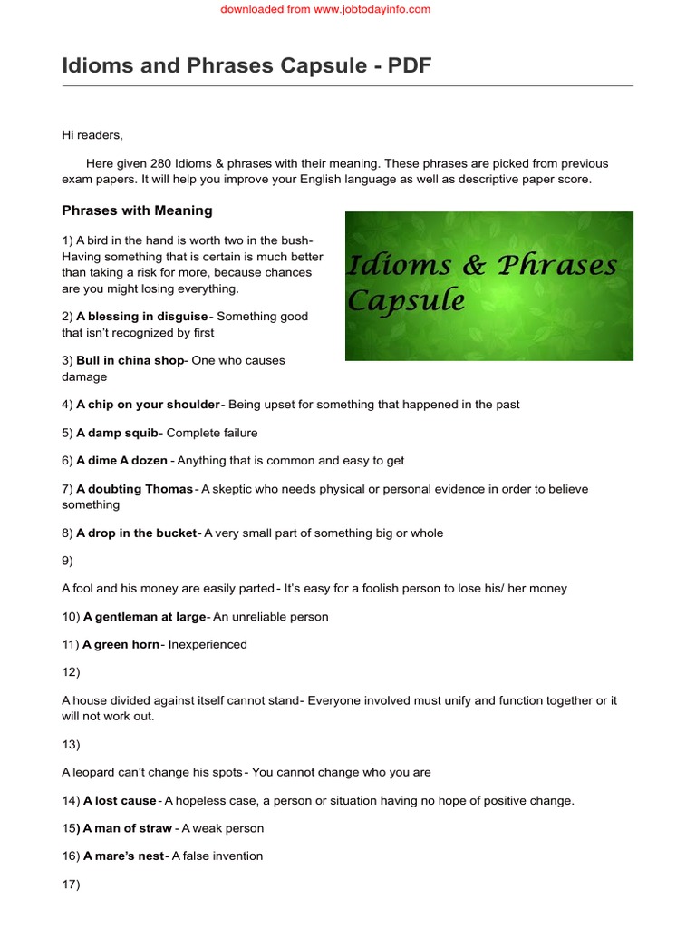 Idioms and Phrases Capsule PDF | PDF | Language Arts & Discipline