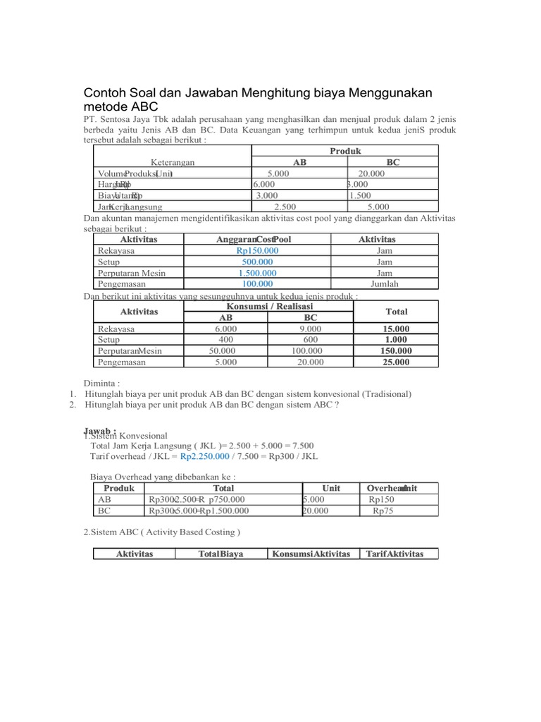 Contoh Soal Activity Based Costing