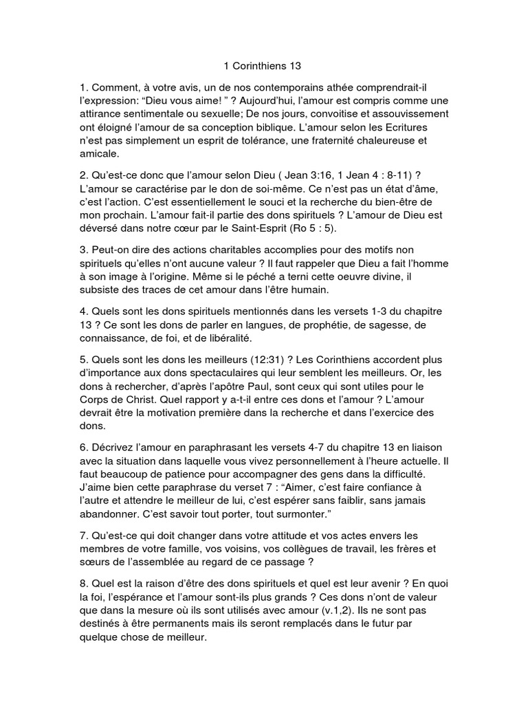 L épître De Paul Aux Corinthiens Chapitre 13 L amour