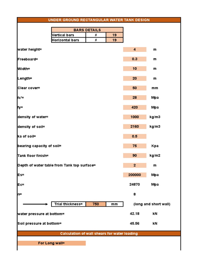 Underground Rectangular Tank | PDF | Shear Stress | Bending