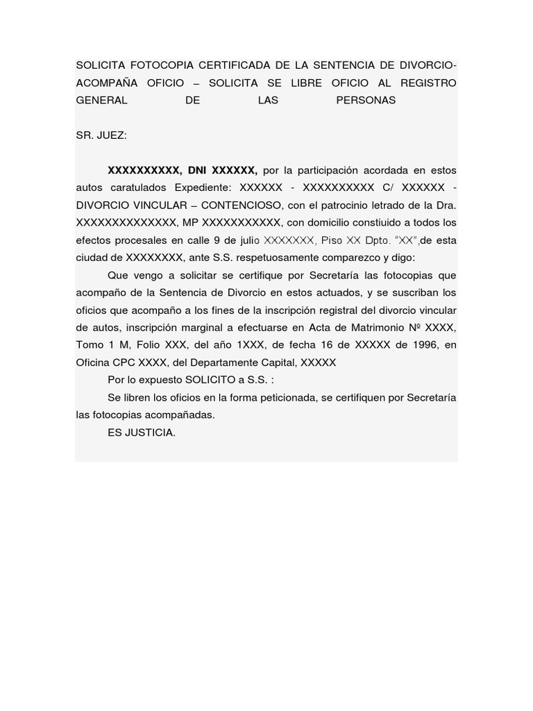 Solicita Fotocopia Certificada de La Sentencia de Divorcio | PDF