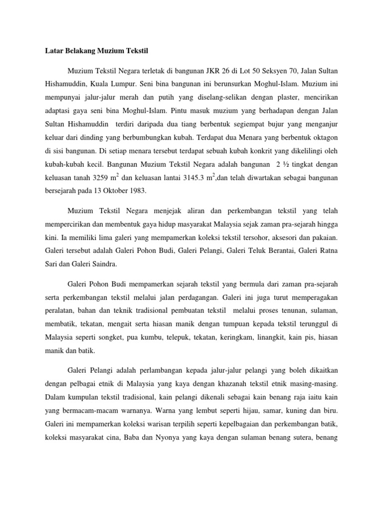 Laporan Lawatan Muzium Tekstil Mpu3113 Pdf