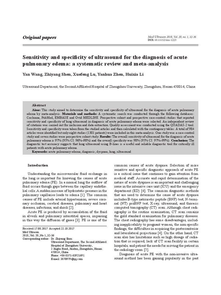 J2. Sensitivity N Specificity of Ultrasound For The Diagnosis Acute ...