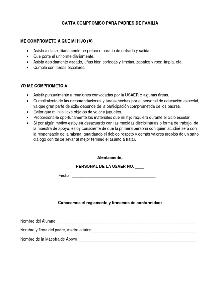 FO-Carta Compromiso para Padres de Familia | PDF