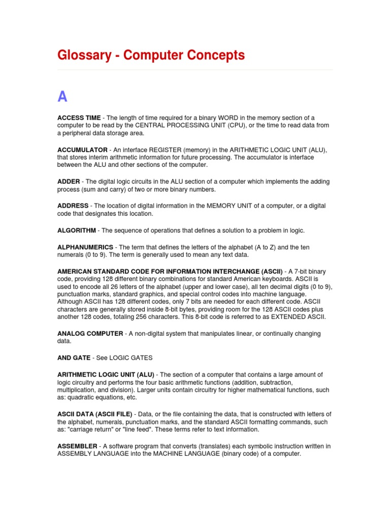 Computer Concepts Glossary | PDF | Computer Data Storage | Read Only Memory