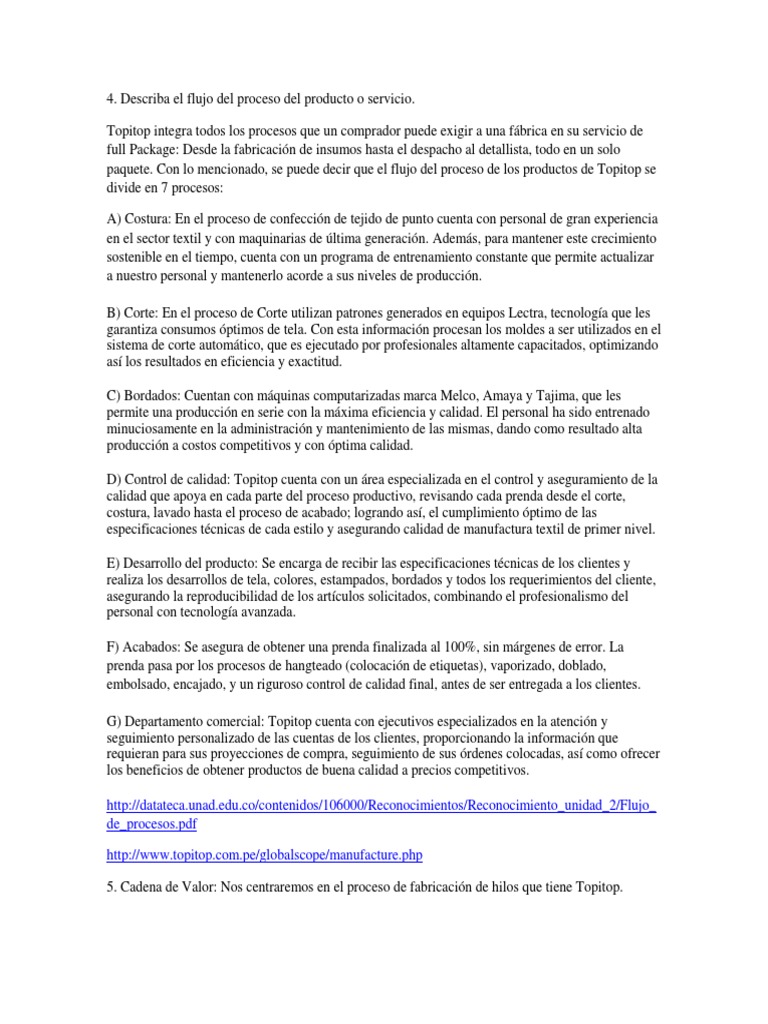 Proceso Productivo de Topitop Textil | PDF | Calidad (comercial ...