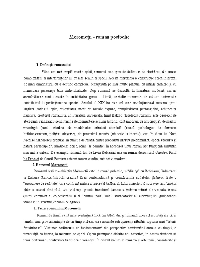 Morometii de Marin Preda- roman postbelic