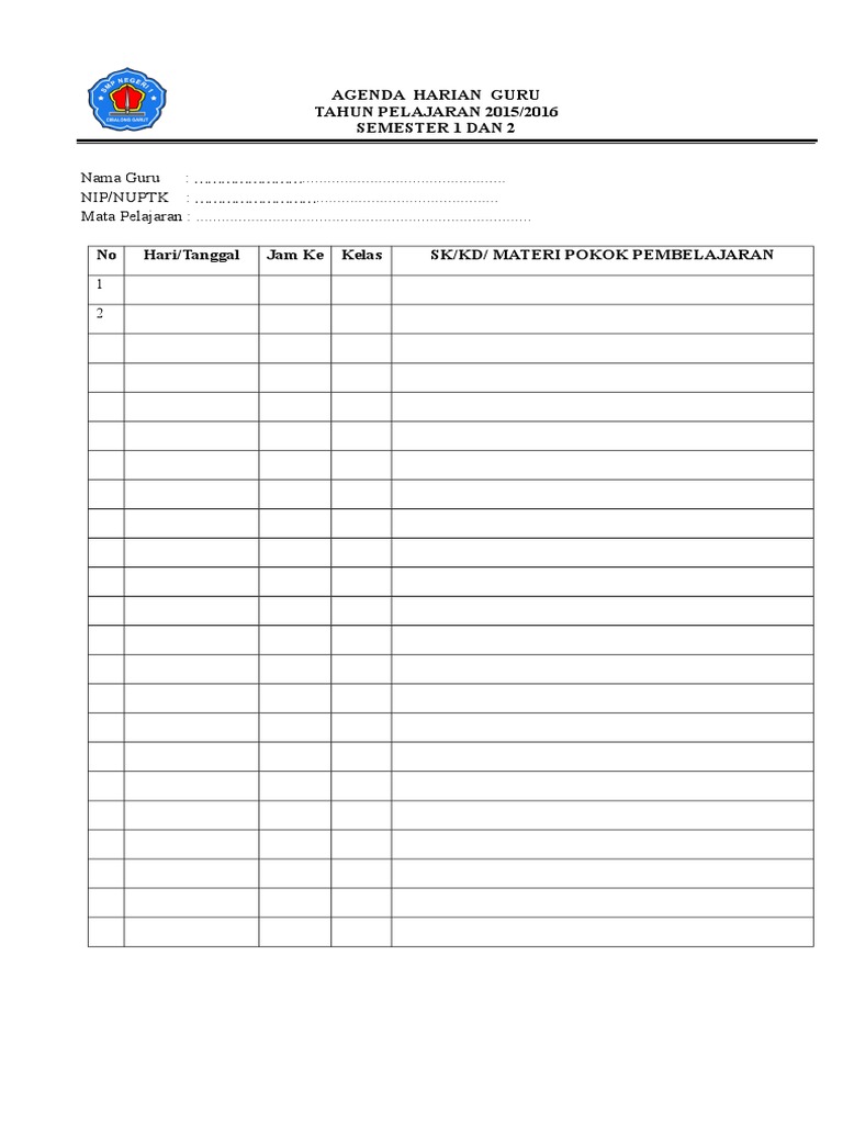 Agenda Harian Guru Sd Kelas 3 Seputaran Guru