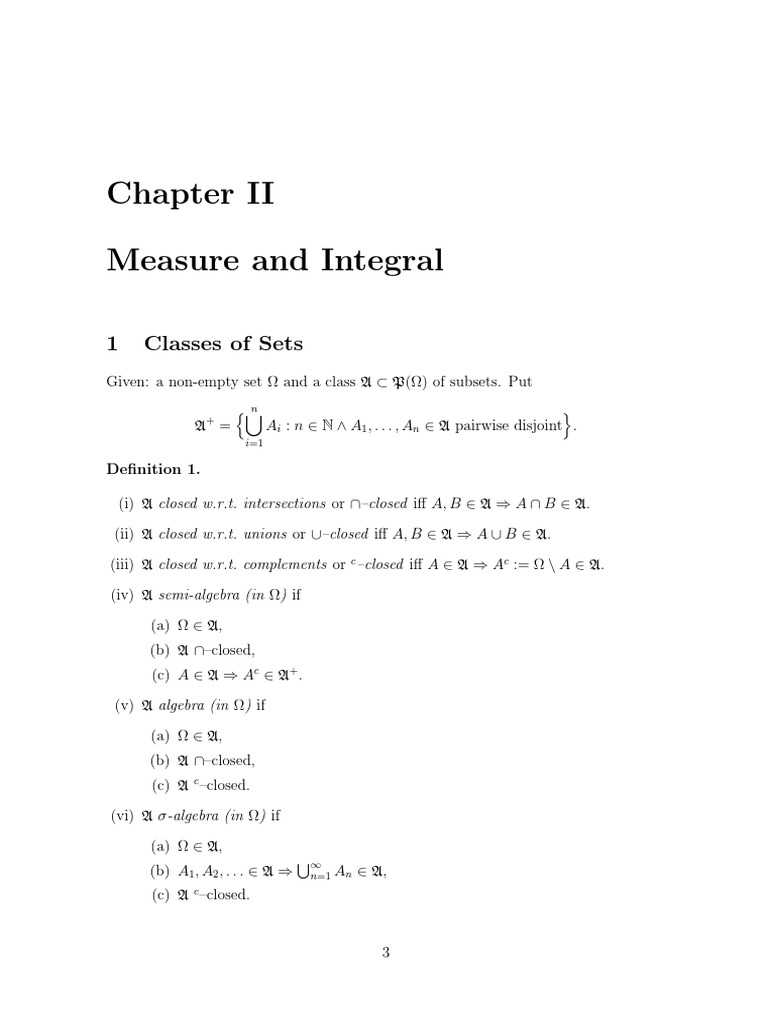 Measure and Integral 1 Classes of Sets PDF Measure (Mathematics) Mathematical Analysis
