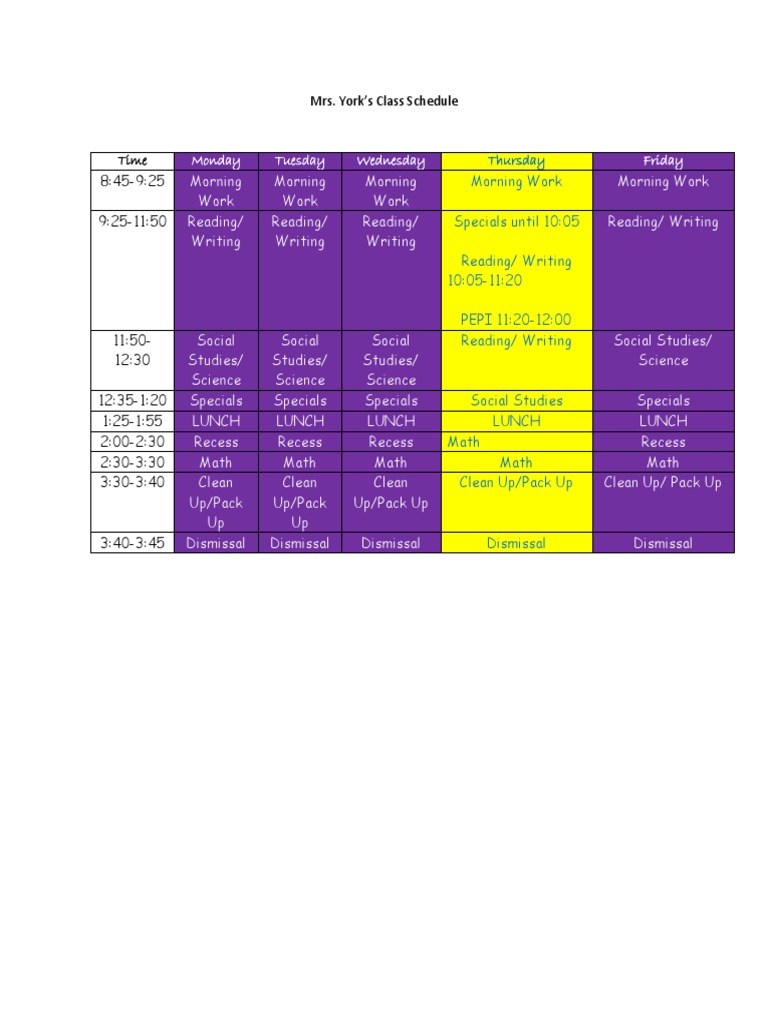 Class Schedule - Stacie York | PDF | Language Arts & Discipline