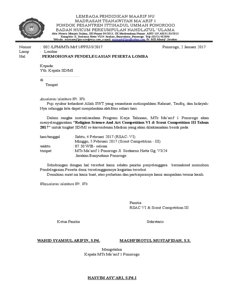 Surat Mohon Jadi Jurulatih