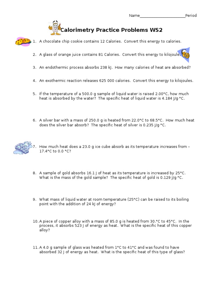 Calorimetry Practice Problems Ws2 Doc Calorie Heat