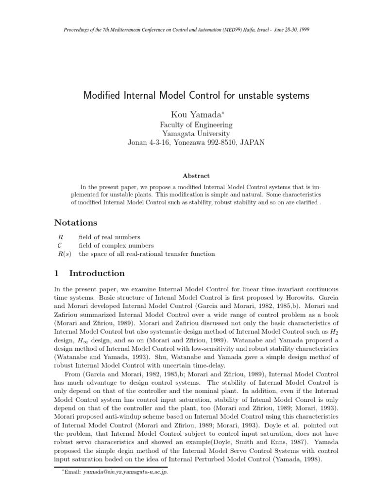 Modified Internal Model Control for Unstable Systems | PDF | Control ...