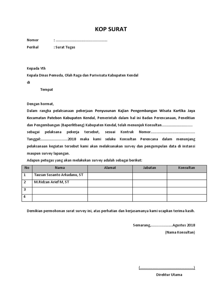 Surat Tugas Survey Lapangan