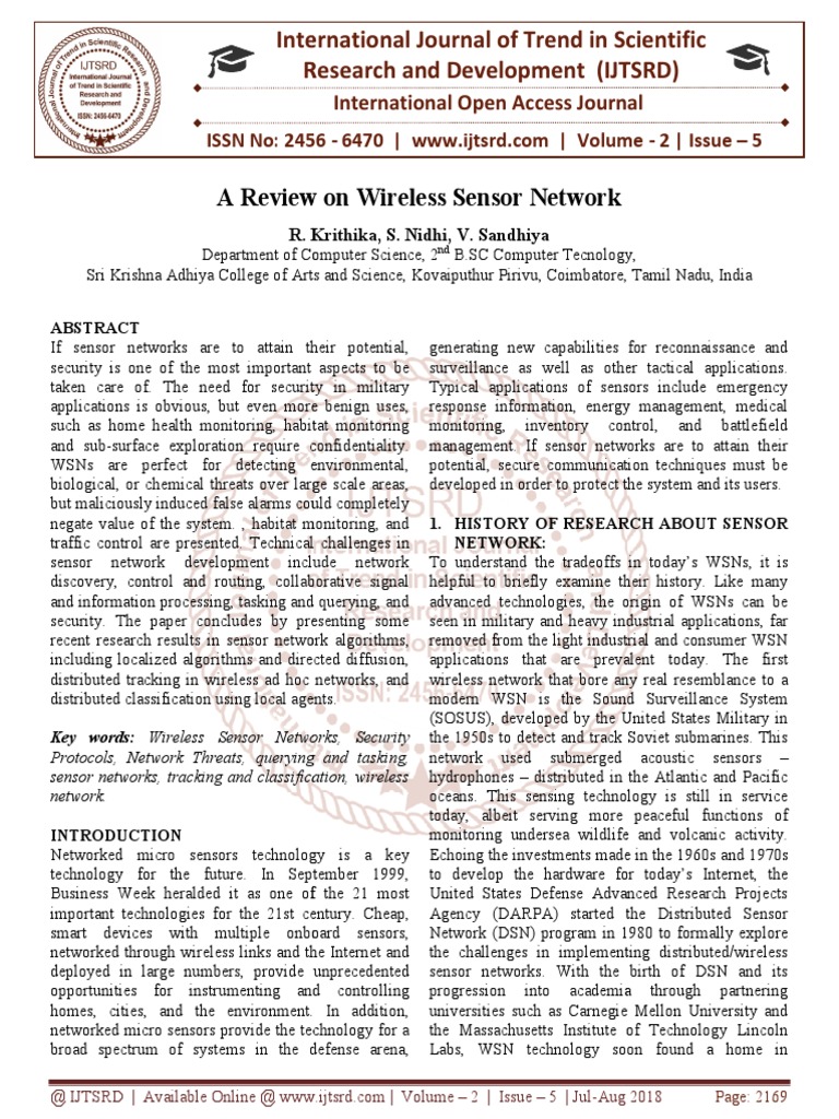 Review of Wireless Sensor Network Security | PDF | Wireless Sensor ...