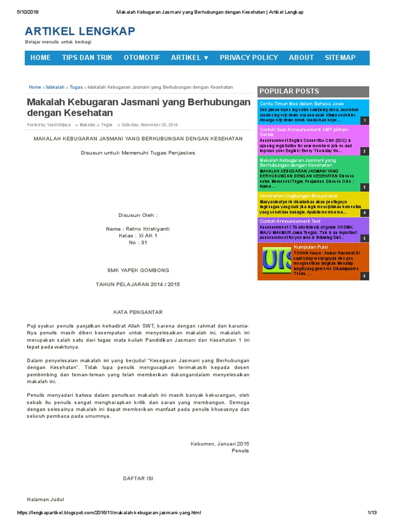 Makalah Kebugaran Jasmani Yang Berhubungan Dengan Kesehatan