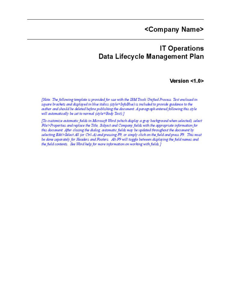 IT Operations Data Lifecycle Management Plan: Version | PDF | Backup ...