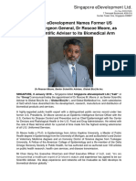 Singapore EDevelopment Names Former US Assistant Surgeon General, DR Roscoe Moore, As Senior Scientific Adviser To Its Biomedical Arm