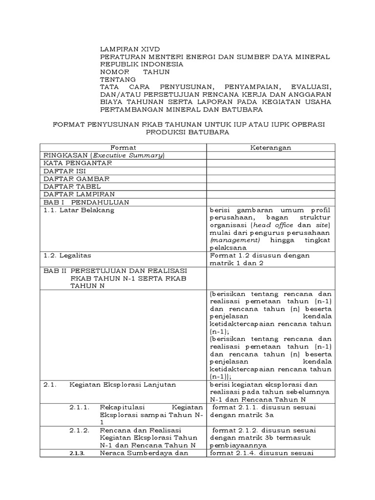 Format Penyusunan RKAB Tambang Batubara | PDF | Sains & Matematika