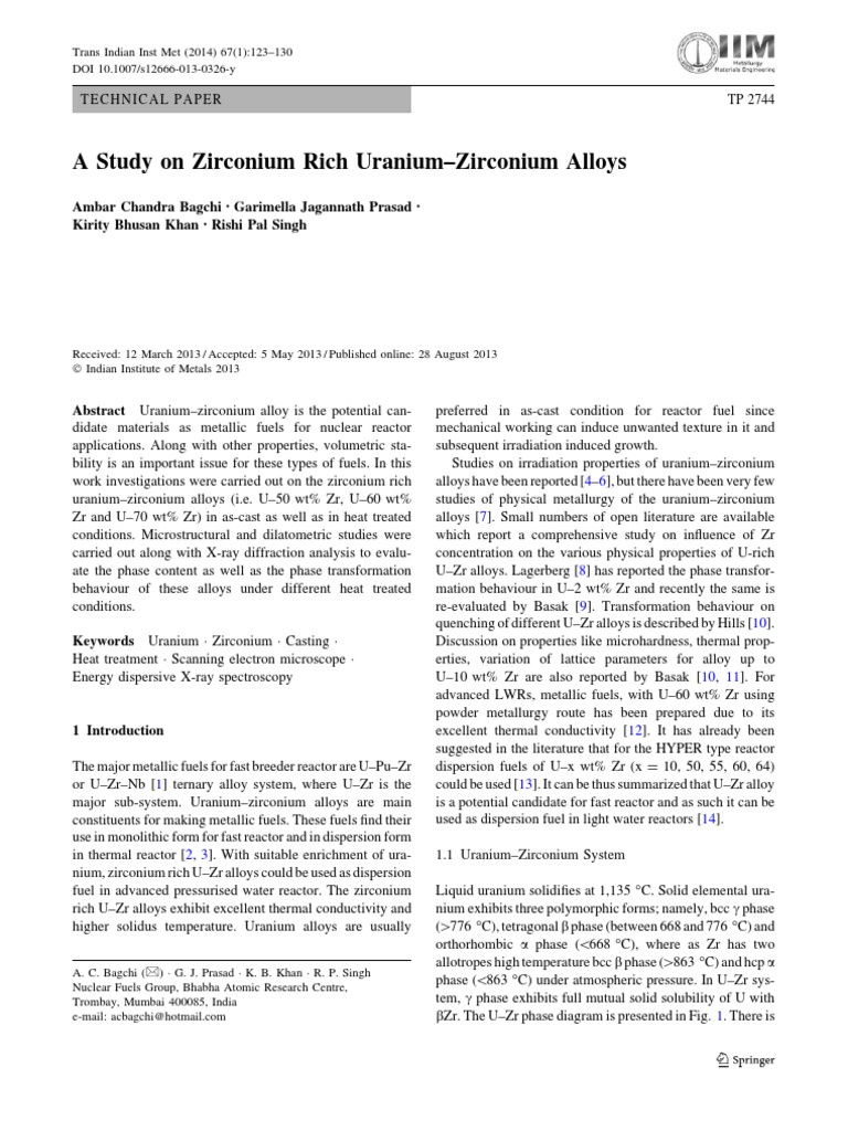 A Study On Zirconium Rich UraniumZirconium Alloys PDF PDF