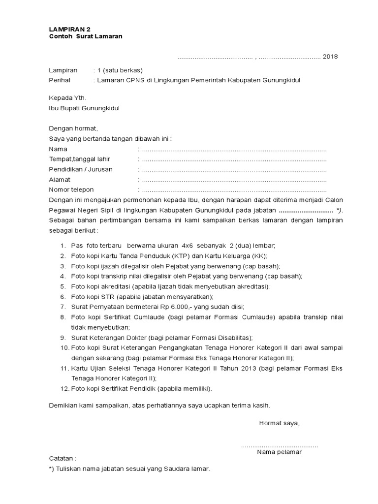 Contoh Surat Lamaran Pernyataan