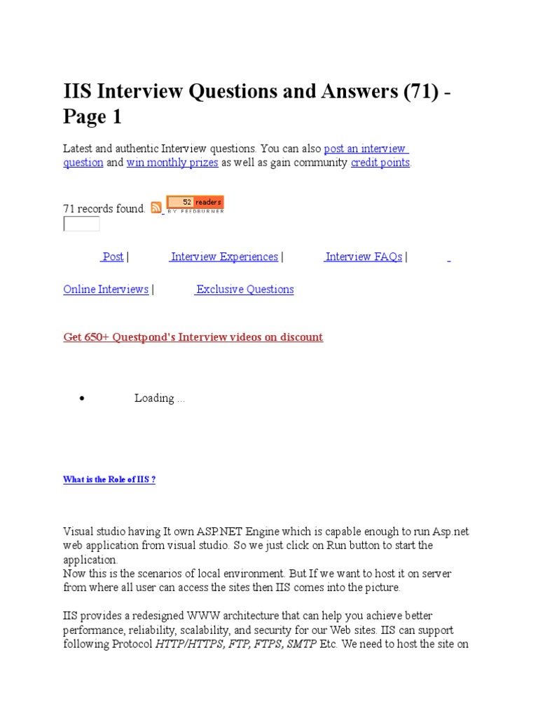 IIS Related Question | PDF | Internet Information Services | Microsoft ...