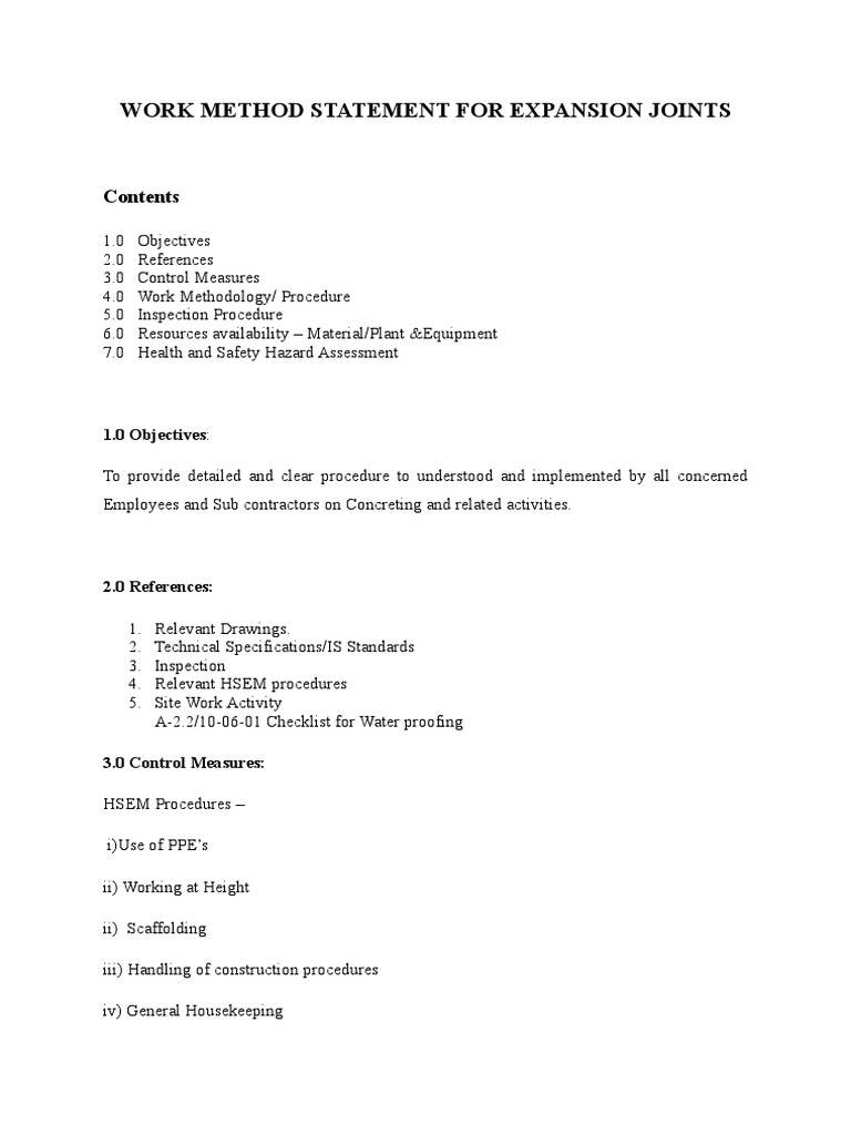 Work Method Statement For Expansion Joints Sealant. PDF