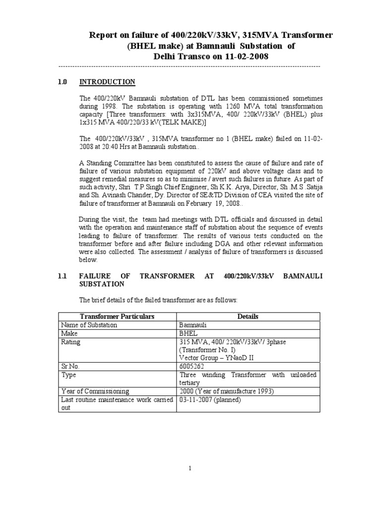 Report On Transformer Failure | PDF | Transformer | Capacitor