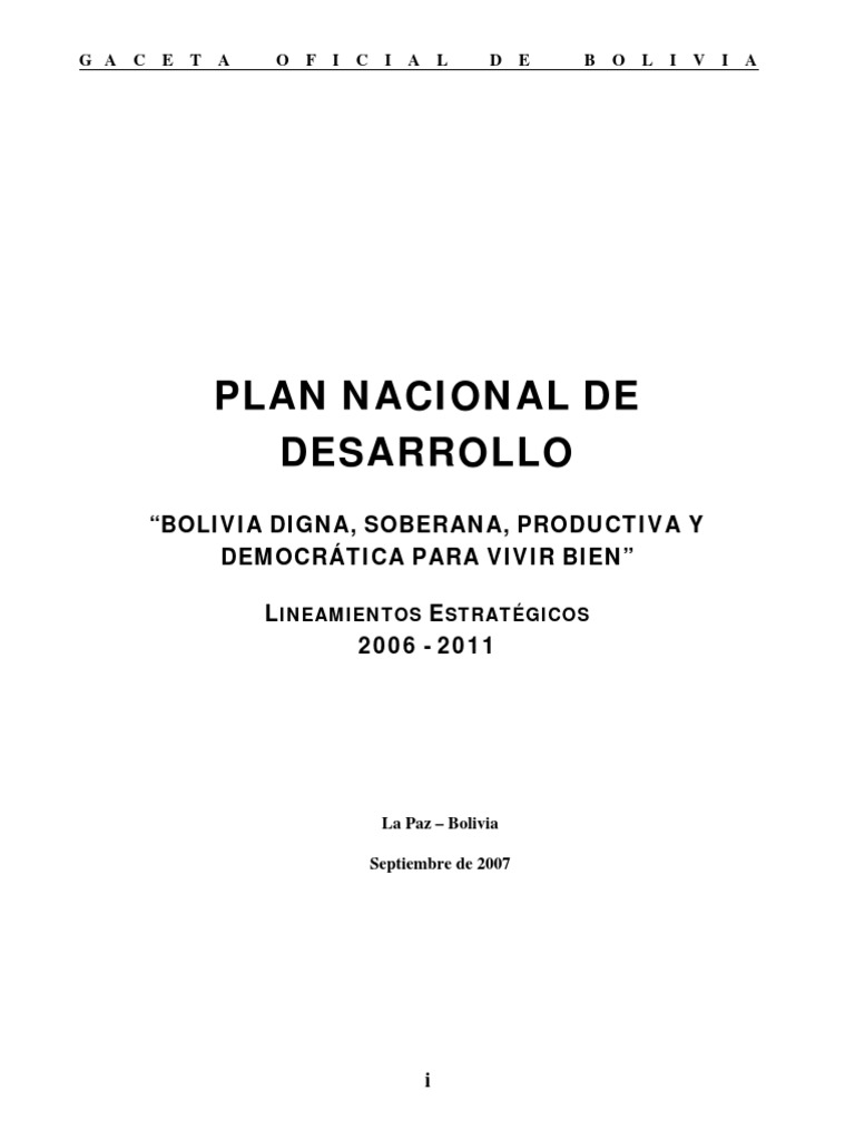 Plan Nacional de Desarrollo PDF | PDF | Bolivia | Neoliberalismo