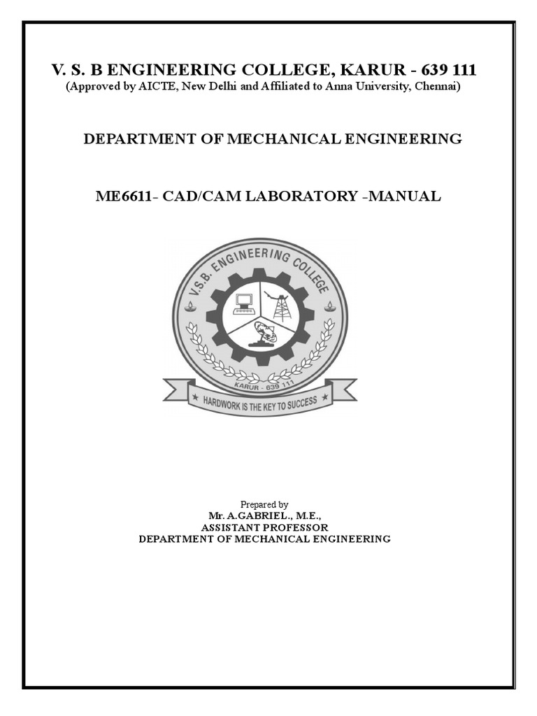 V. S. B Engineering College CAD/CAM Lab Manual | PDF | Numerical ...